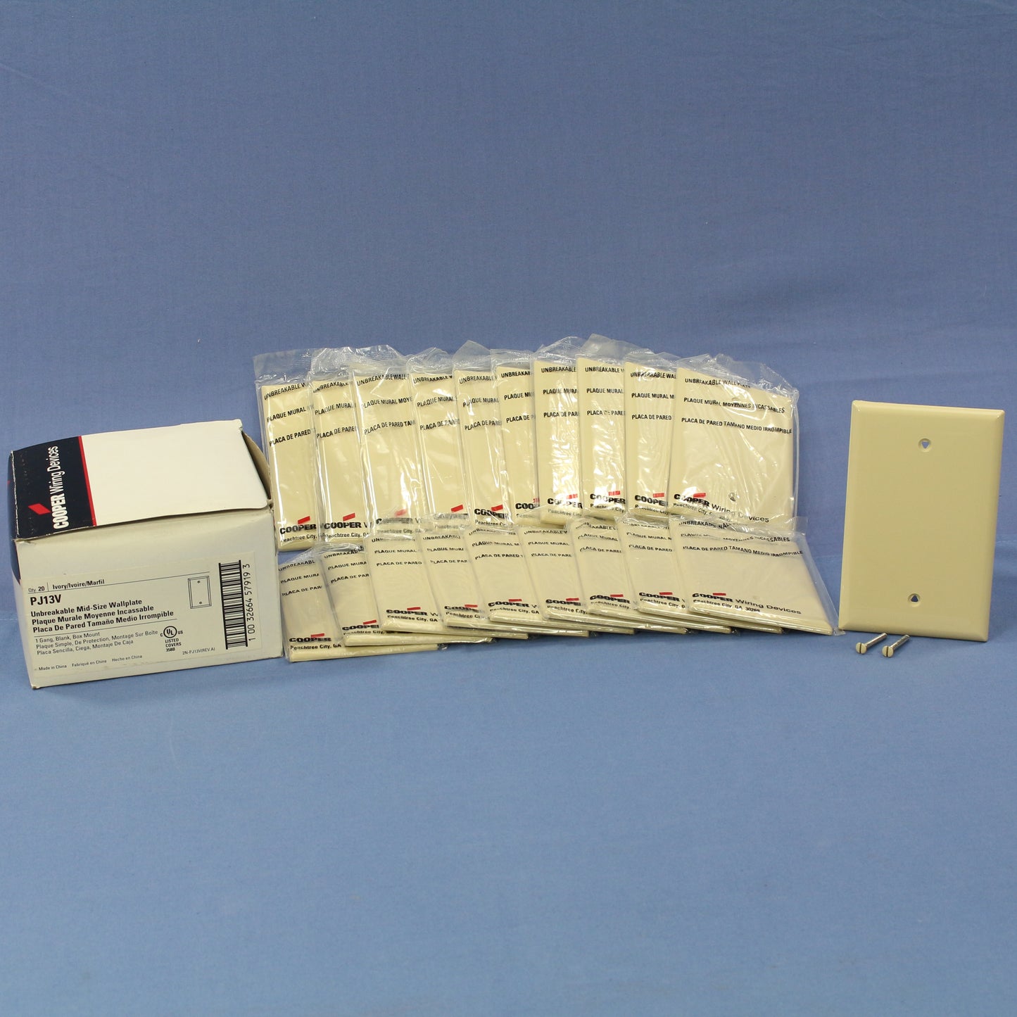 Cooper PJ13V Ivory 1-Gang Blank Unbreakable Mid-Size Wallplate Box Mount 20pcs