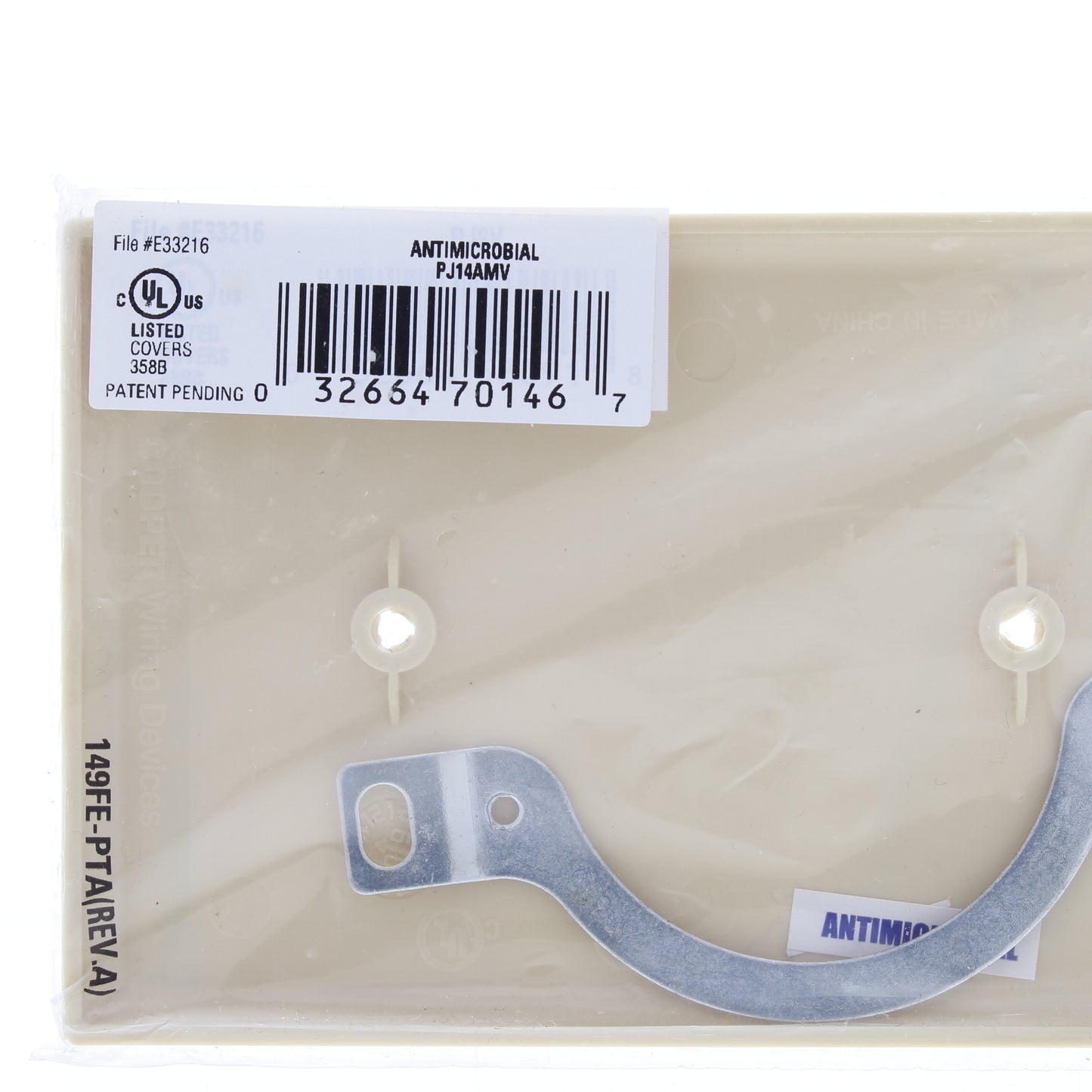 Cooper PJ14AMV Ivory 1-Gang Antimicrobial Mid-Size Strap Mount Blank Nylon Cover