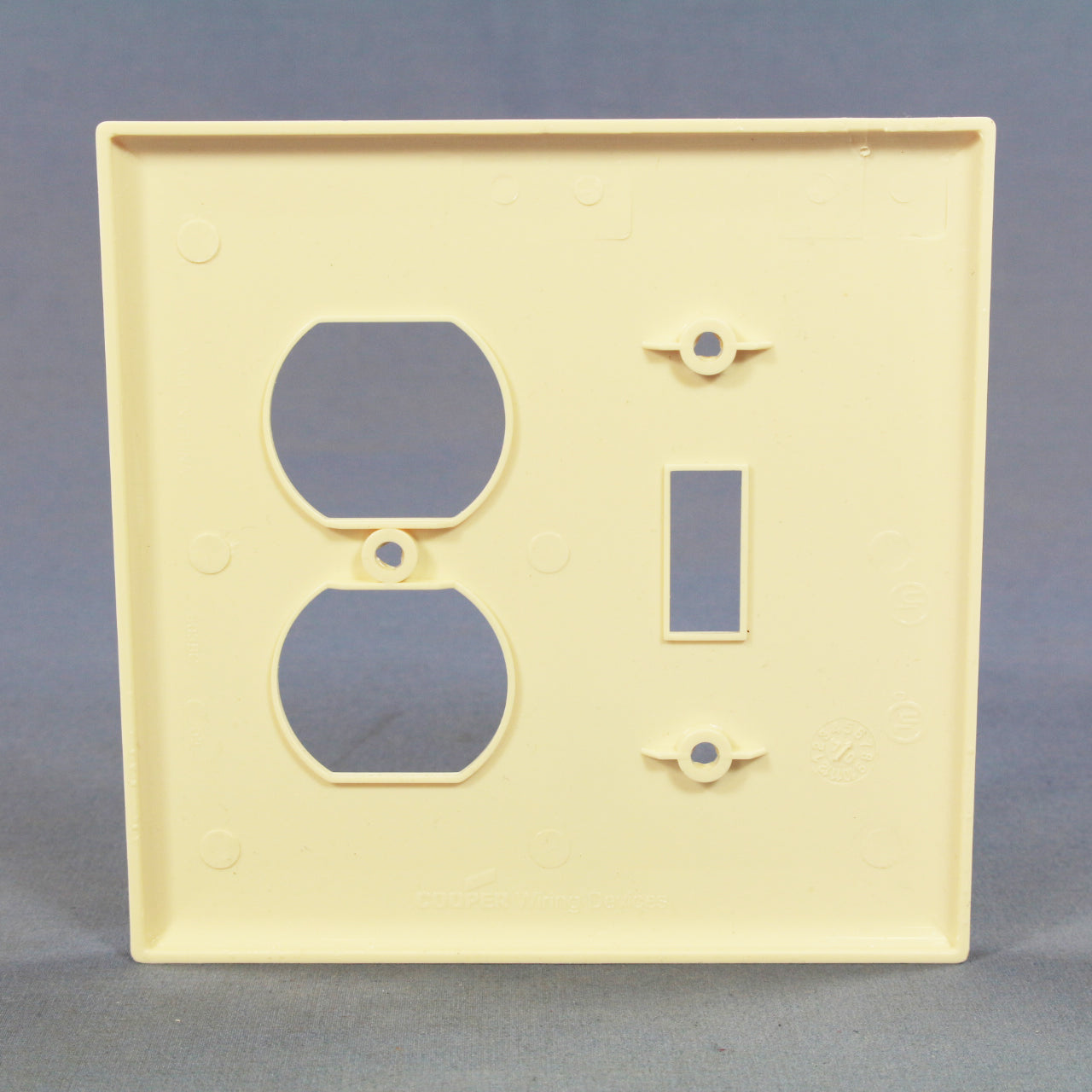 Cooper PJ18A Almond 2-Gang Mid-Size Toggle Switch Duplex Outlet Nylon Wallplate