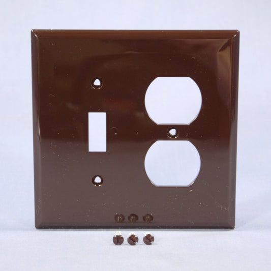 Cooper PJ18B Brown 2-Gang Toggle Duplex Outlet Unbreakable Mid-Size Wallplate