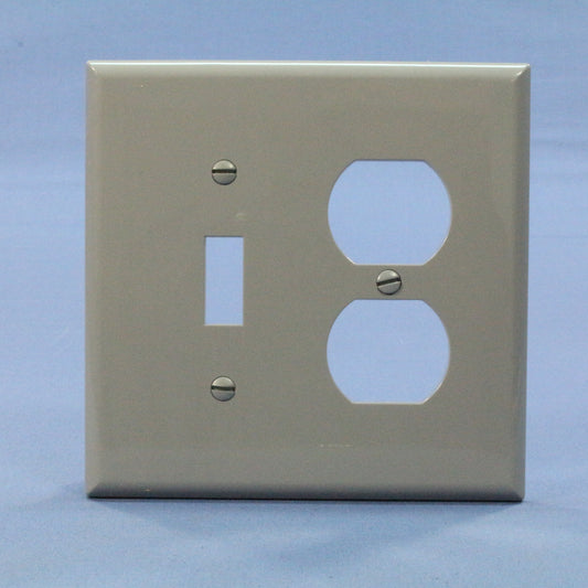 Cooper PJ18GY Gray 2-Gang Toggle Switch Duplex Outlet Mid-Size Nylon Wallplate