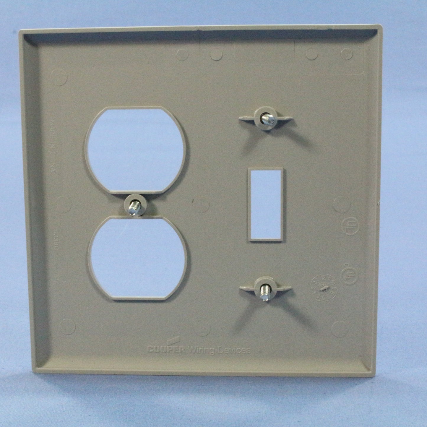 Cooper PJ18GY Gray 2-Gang Toggle Switch Duplex Outlet Mid-Size Nylon Wallplate