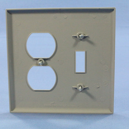 Cooper PJ18GY Gray 2-Gang Toggle Switch Duplex Outlet Mid-Size Nylon Wallplate