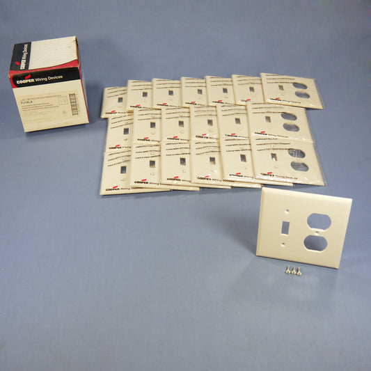 Cooper PJ18LA Lt Almond 2-Gang Toggle Duplex Unbreakable Mid-Size Wallplate 20pc