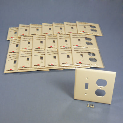 Cooper PJ18LA Lt Almond 2-Gang Toggle Duplex Unbreakable Mid-Size Wallplate 20pc