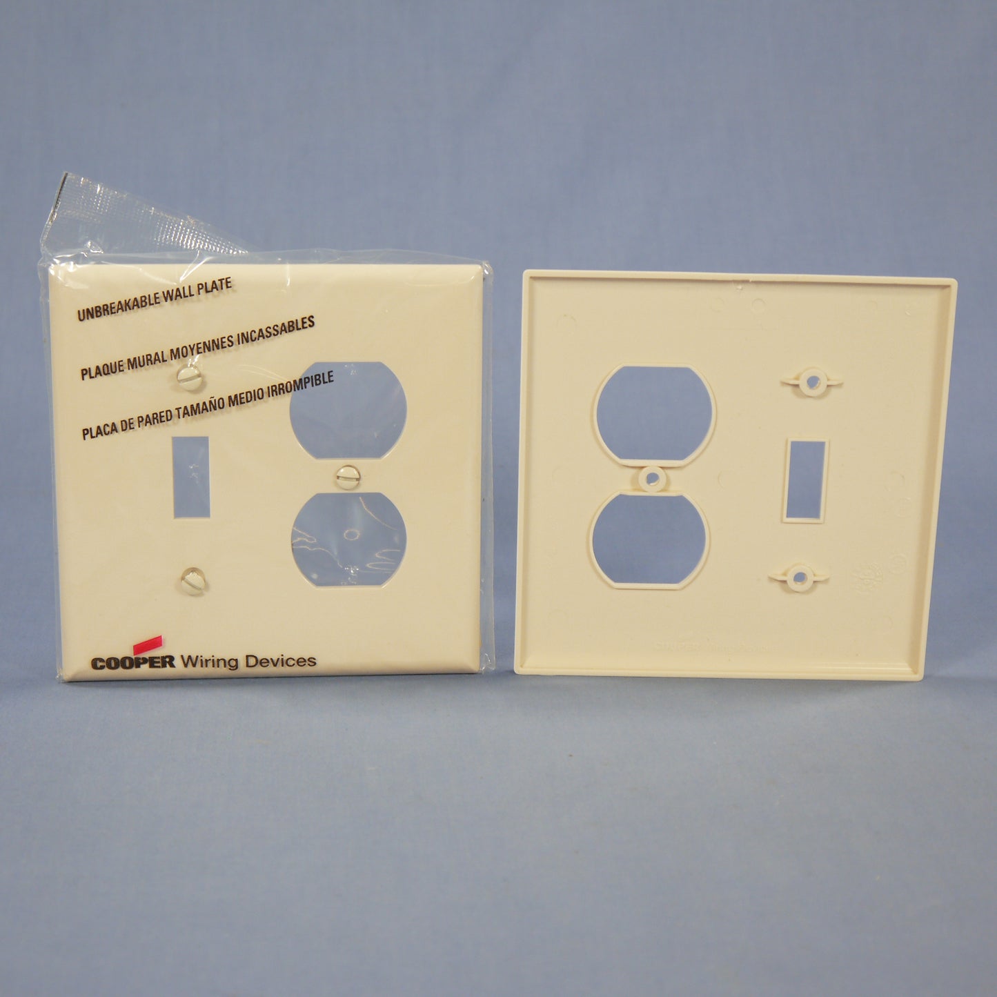 Cooper PJ18LA Lt Almond 2-Gang Toggle Duplex Unbreakable Mid-Size Wallplate 20pc