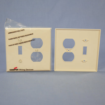 Cooper PJ18LA Lt Almond 2-Gang Toggle Duplex Unbreakable Mid-Size Wallplate 20pc