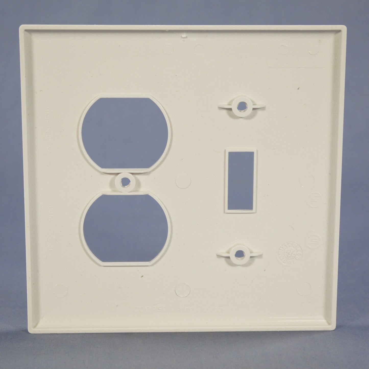Cooper PJ18W White 2-Gang Toggle Switch Duplex Outlet Mid-Size Nylon Wallplate