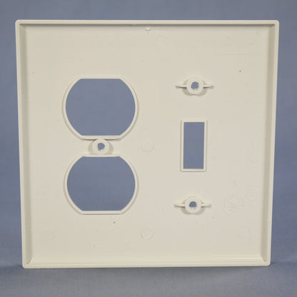 Cooper PJ18W White 2-Gang Toggle Switch Duplex Outlet Mid-Size Nylon Wallplate