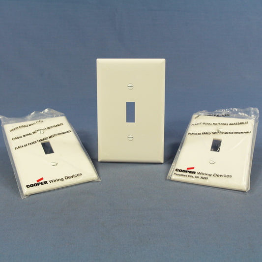 Cooper PJ1W White 1-Gang Toggle Unbreakable Nylon Mid-Size Wallplate Cover 3pcs