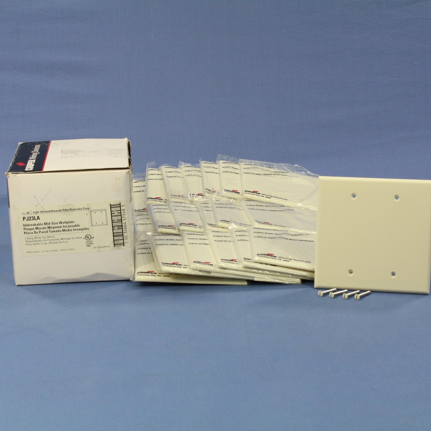 Cooper PJ23LA Lt Almond 2-Gang Blank Unbreakable Mid-Size Covers Box Mount 20pcs