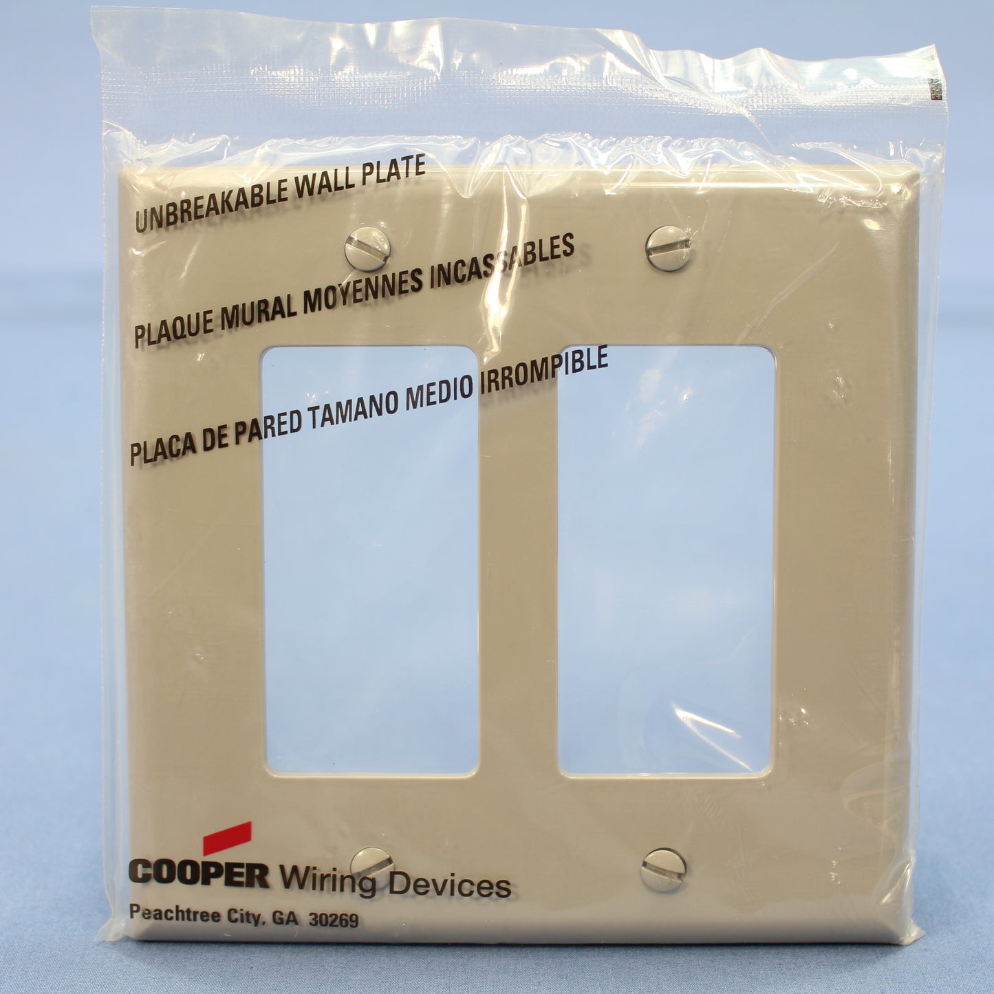 Cooper PJ262GY Gray 2-Gang Decorator GFCI Unbreakable Mid-Size Wallplate Cover