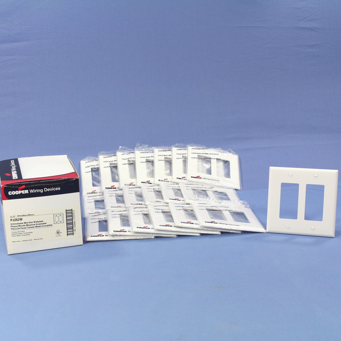 Cooper PJ262W White 2-Gang Decorator GFCI Nylon Mid-Size Wallplate Cover 20-pack
