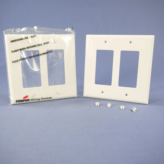 Cooper PJ262W White 2-Gang Decorator GFCI Nylon Mid-Size Wallplate Cover 2-pack