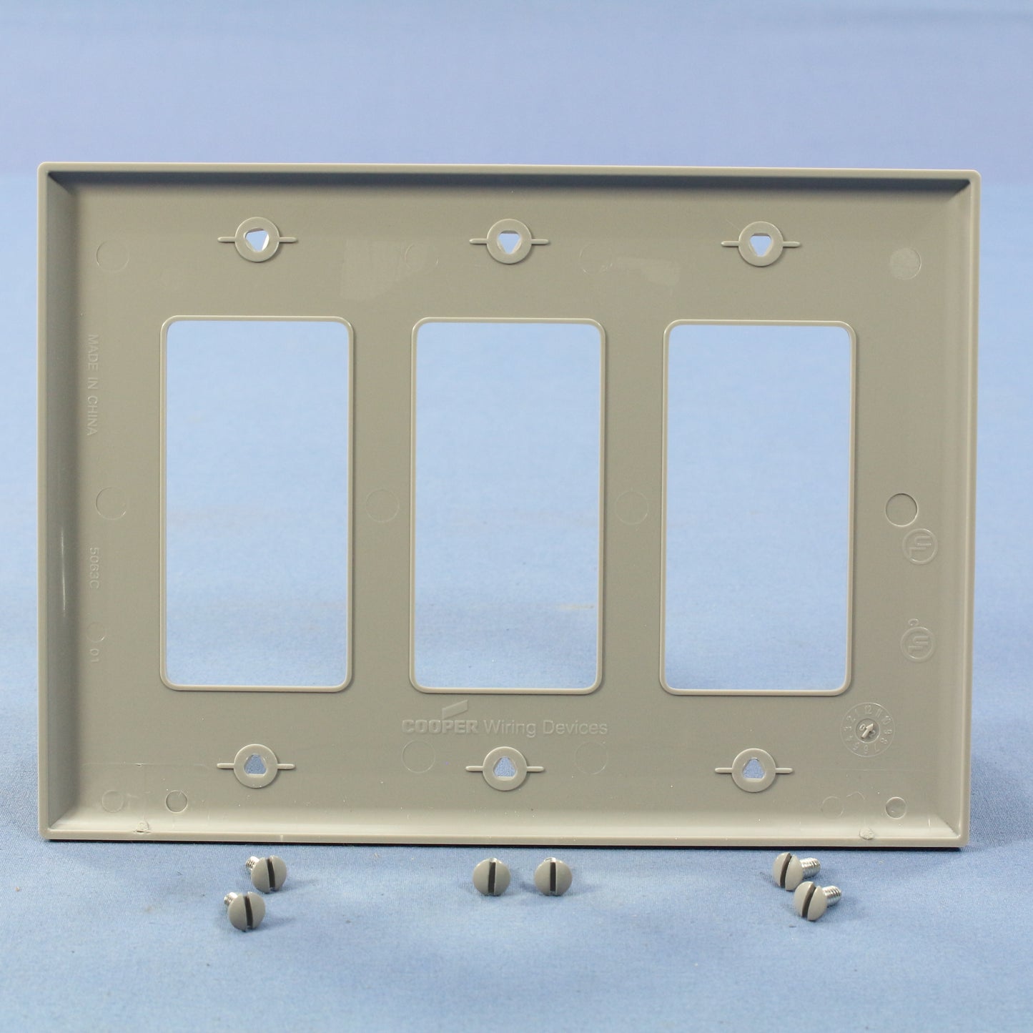 Cooper PJ263GY Gray 3-Gang Unbreakable Decorator Mid-Size Wallplate Rocker Cover