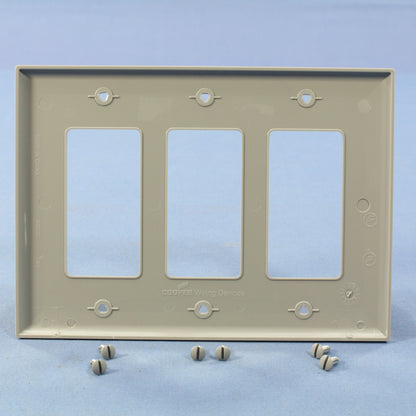 Cooper PJ263GY Gray 3-Gang Unbreakable Decorator Mid-Size Wallplate Rocker Cover