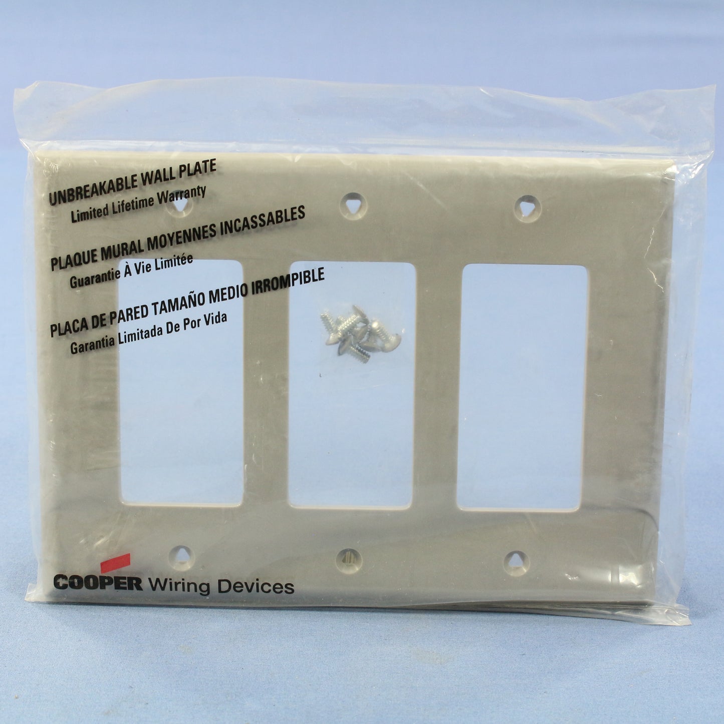 Cooper PJ263GY Gray 3-Gang Unbreakable Decorator Mid-Size Wallplate Rocker Cover