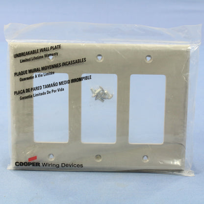 Cooper PJ263GY Gray 3-Gang Unbreakable Decorator Mid-Size Wallplate Rocker Cover