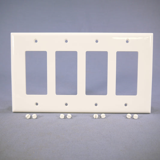 Cooper PJ264W White 4-Gang Decorator GFCI Unbreakable Mid-Size Wallplate Cover