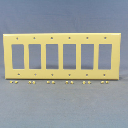 Cooper PJ266V Ivory 6-Gang Decorator Unbreakable Mid-size Nylon Wallplate Cover