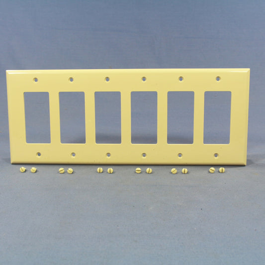 Cooper PJ266V Ivory 6-Gang Decorator Unbreakable Mid-size Nylon Wallplate Cover