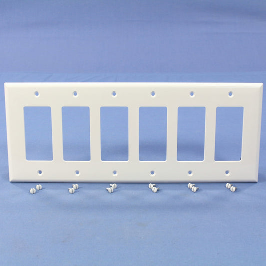 Cooper PJ266W White 6-Gang Unbreakable Decorator GFCI Mid-Size Wallplate Cover