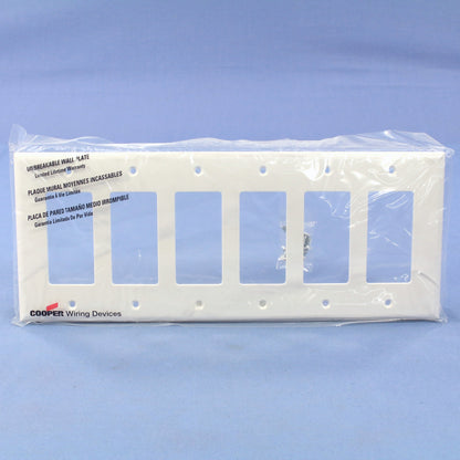 Cooper PJ266W White 6-Gang Unbreakable Decorator GFCI Mid-Size Wallplate Cover
