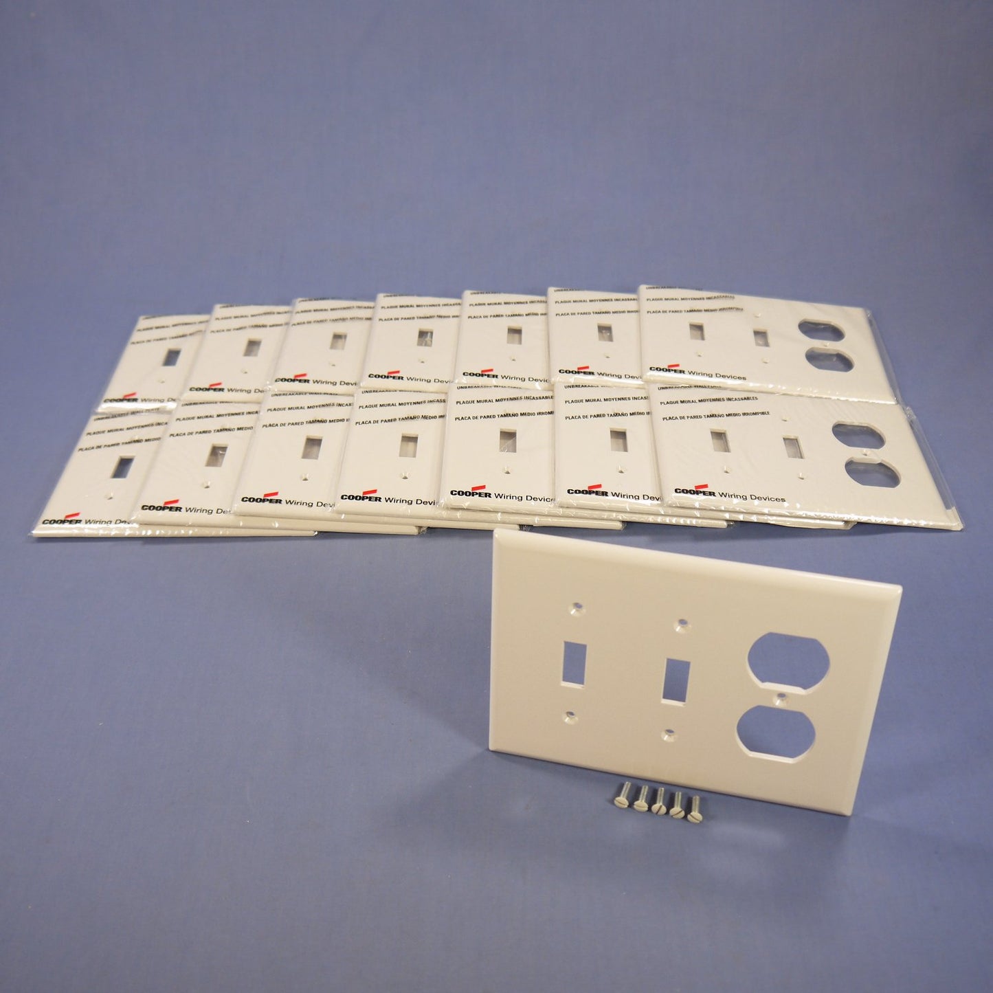 Cooper PJ28LA Lt Almond 3-Gang Mid-Size Receptacle Switch Nylon Wallplates 15pcs