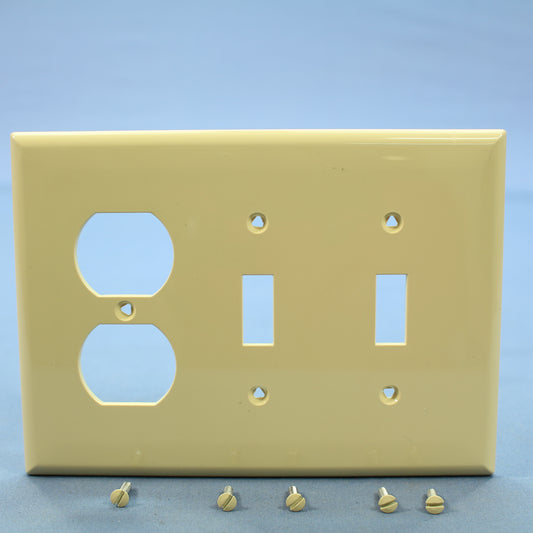 Cooper PJ28V Ivory 3-Gang Toggle Duplex Outlet Unbreakable Mid-Size Wallplate