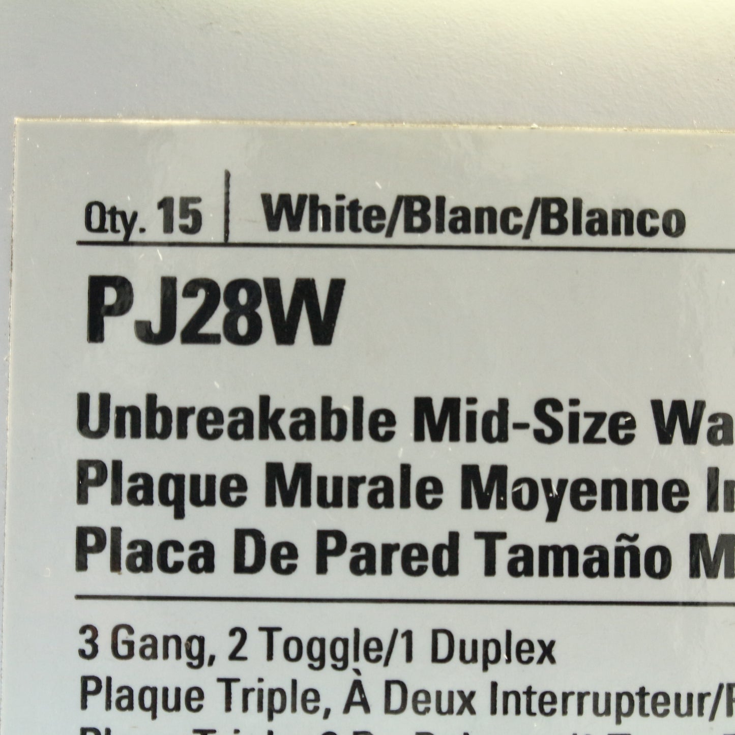 Cooper PJ28W White 3-Gang Toggle Duplex Unbreakable Midsize Wallplate Cover 15pc