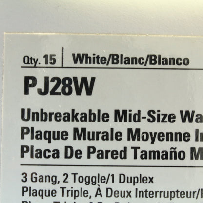Cooper PJ28W White 3-Gang Toggle Duplex Unbreakable Midsize Wallplate Cover 15pc