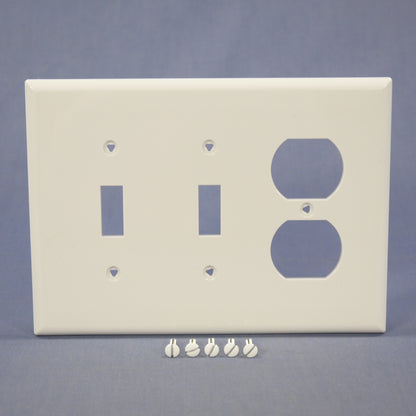 Cooper PJ28W White 3-Gang Toggle Duplex Outlet Unbreakable Mid-Size Wallplate