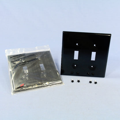Cooper PJ2BK Black 2-Gang Toggle Unbreakable Nylon Mid-Size Wallplate Cover 2pcs