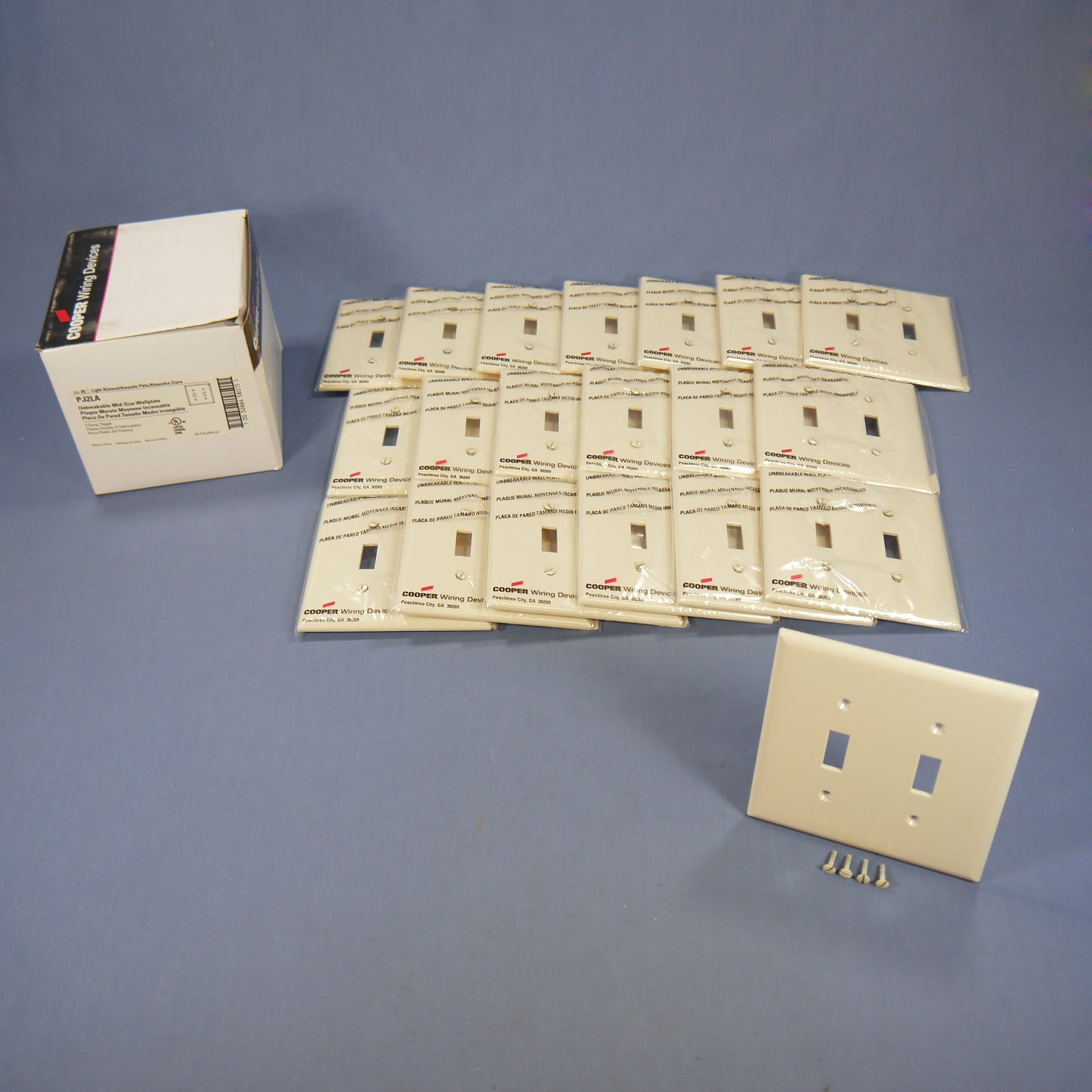 Cooper PJ2LA Lt Almond 2-Gang Toggle Unbreakable Mid-Size Wallplate Cover 20pcs