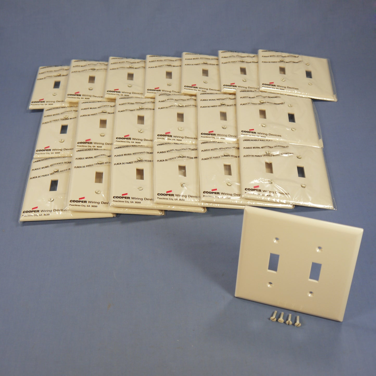 Cooper PJ2LA Lt Almond 2-Gang Toggle Unbreakable Mid-Size Wallplate Cover 20pcs
