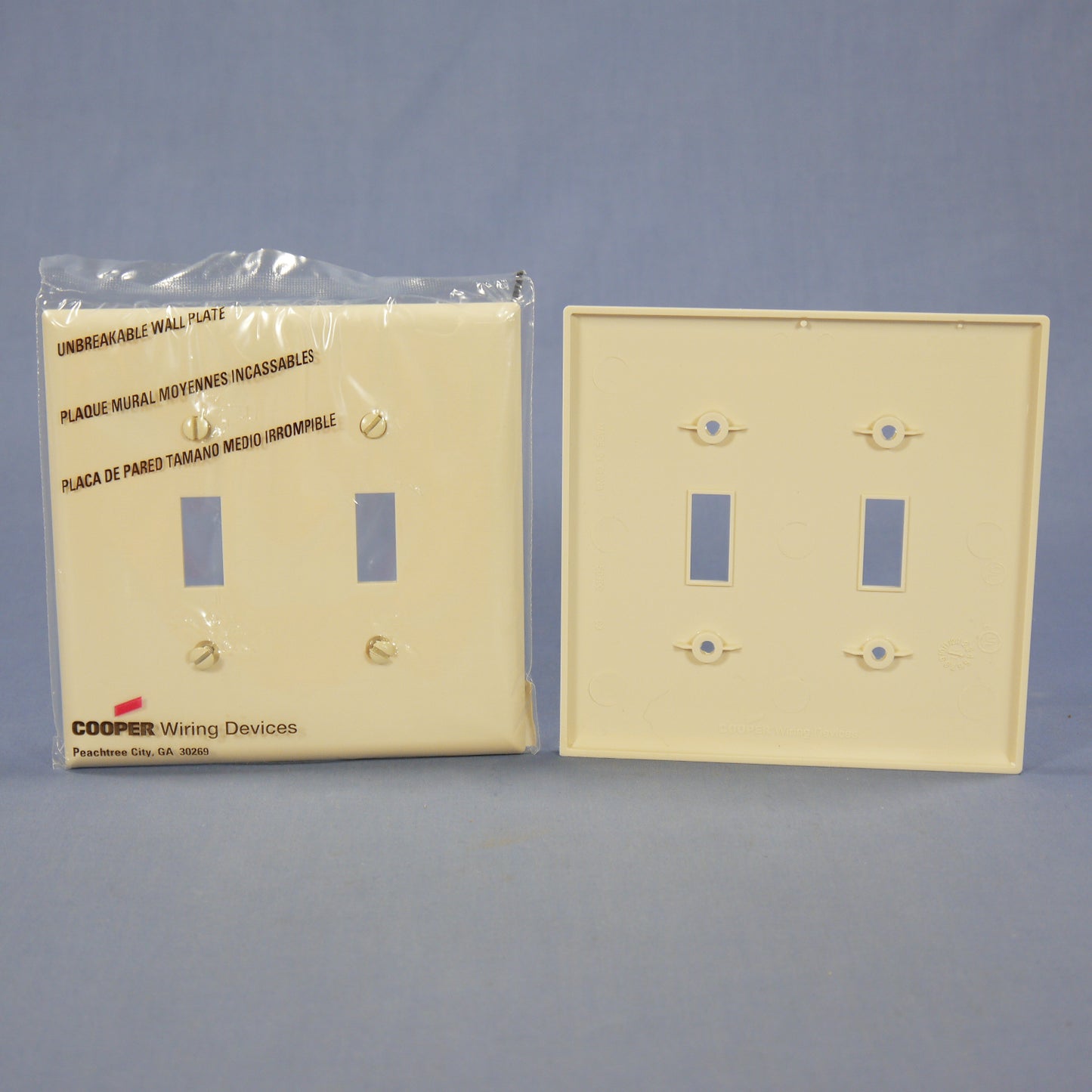 Cooper PJ2LA Lt Almond 2-Gang Toggle Unbreakable Mid-Size Wallplate Cover 20pcs