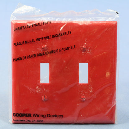Cooper Red 2-Gang Mid-size Unbreakable Toggle Switch Cover Nylon Wallplate PJ2RD