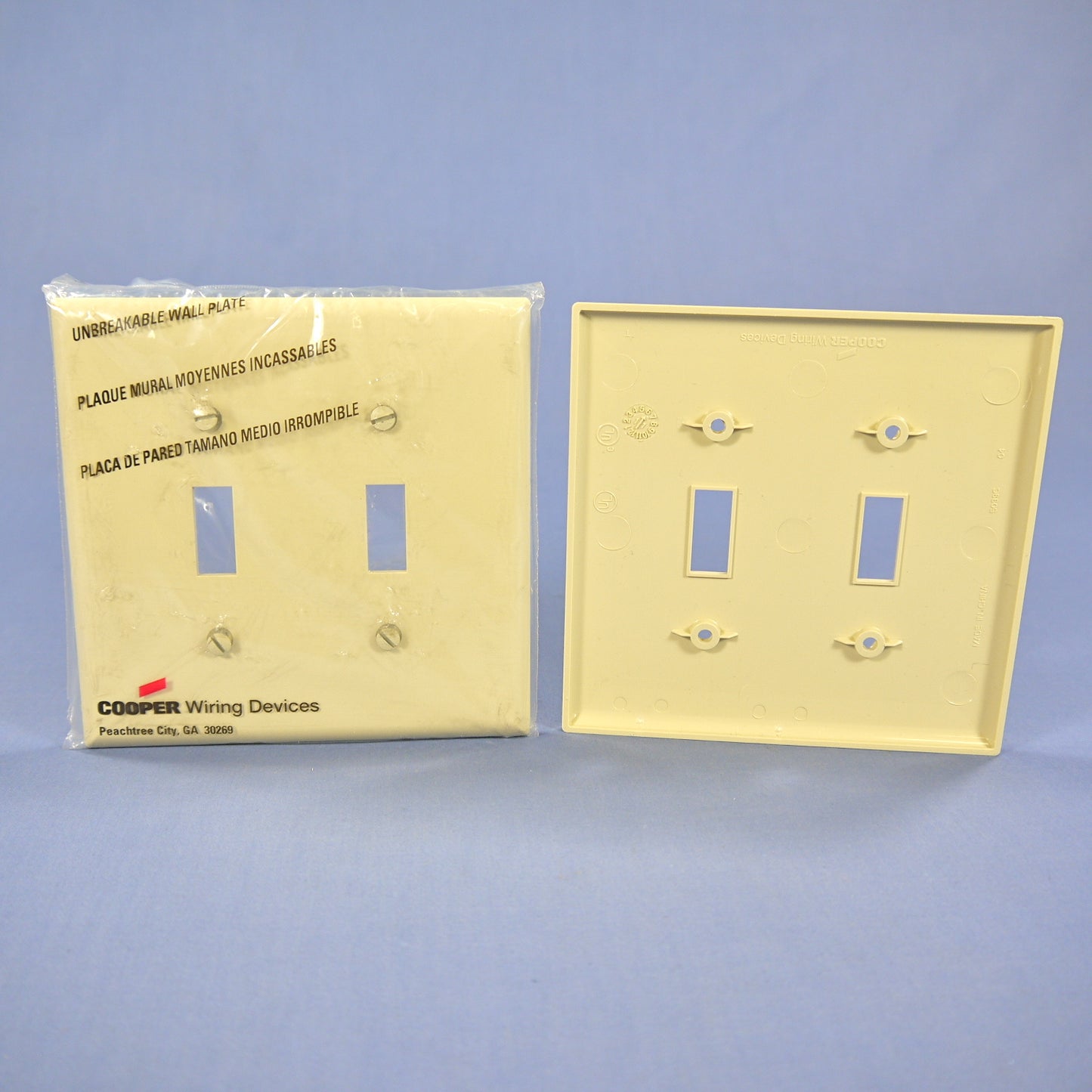 Cooper PJ2V Ivory 2-Gang Toggle Unbreakable Nylon Mid-Size Wallplate Cover 2pcs