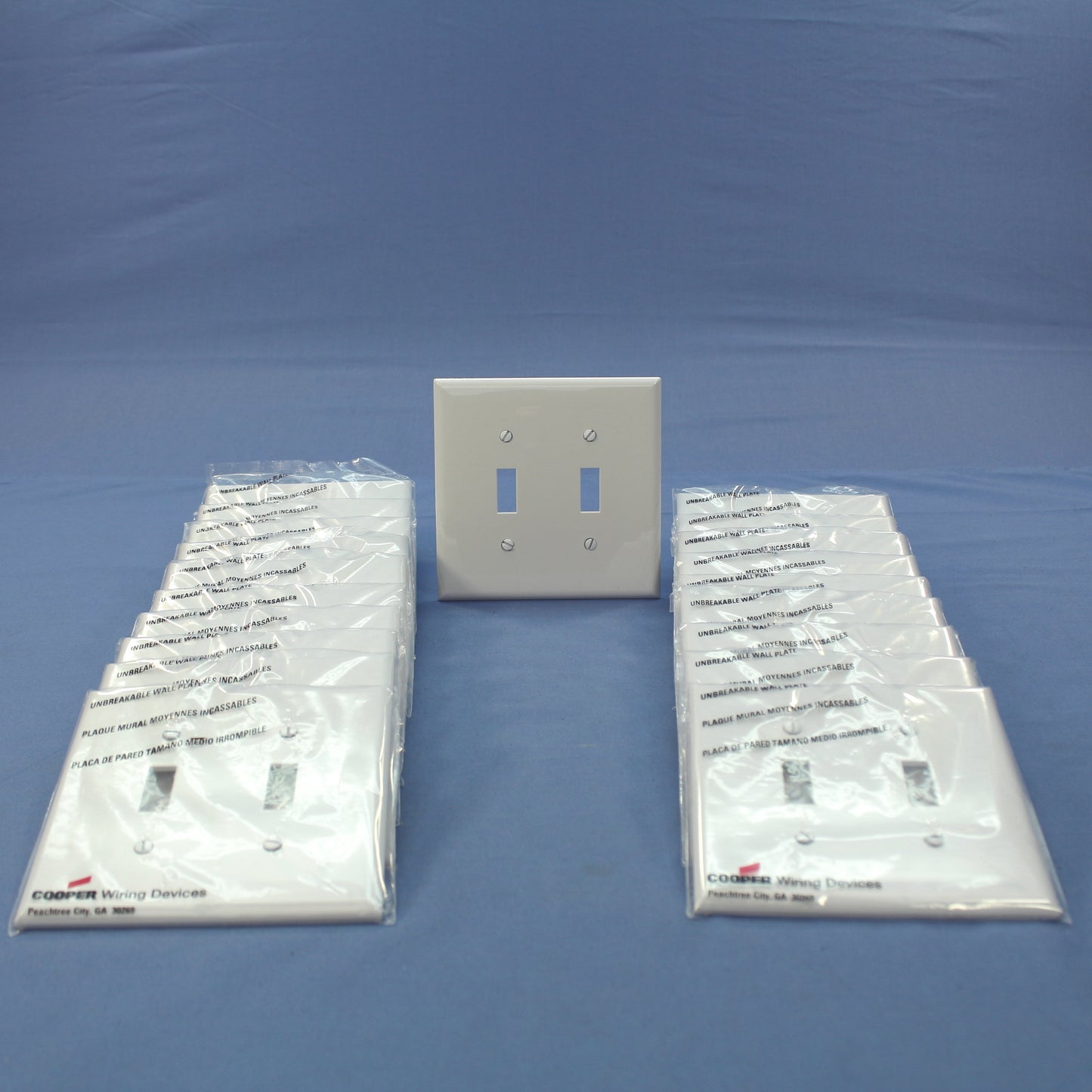 Cooper PJ2W White 2-Gang Unbreakable Toggle Nylon Mid-Size Wallplate Cover 20pcs