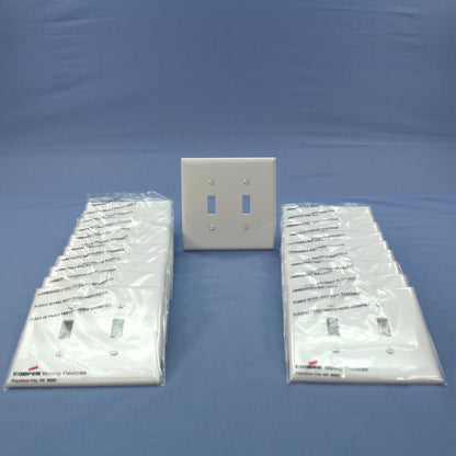 Cooper PJ2W White 2-Gang Unbreakable Toggle Nylon Mid-Size Wallplate Cover 20pcs