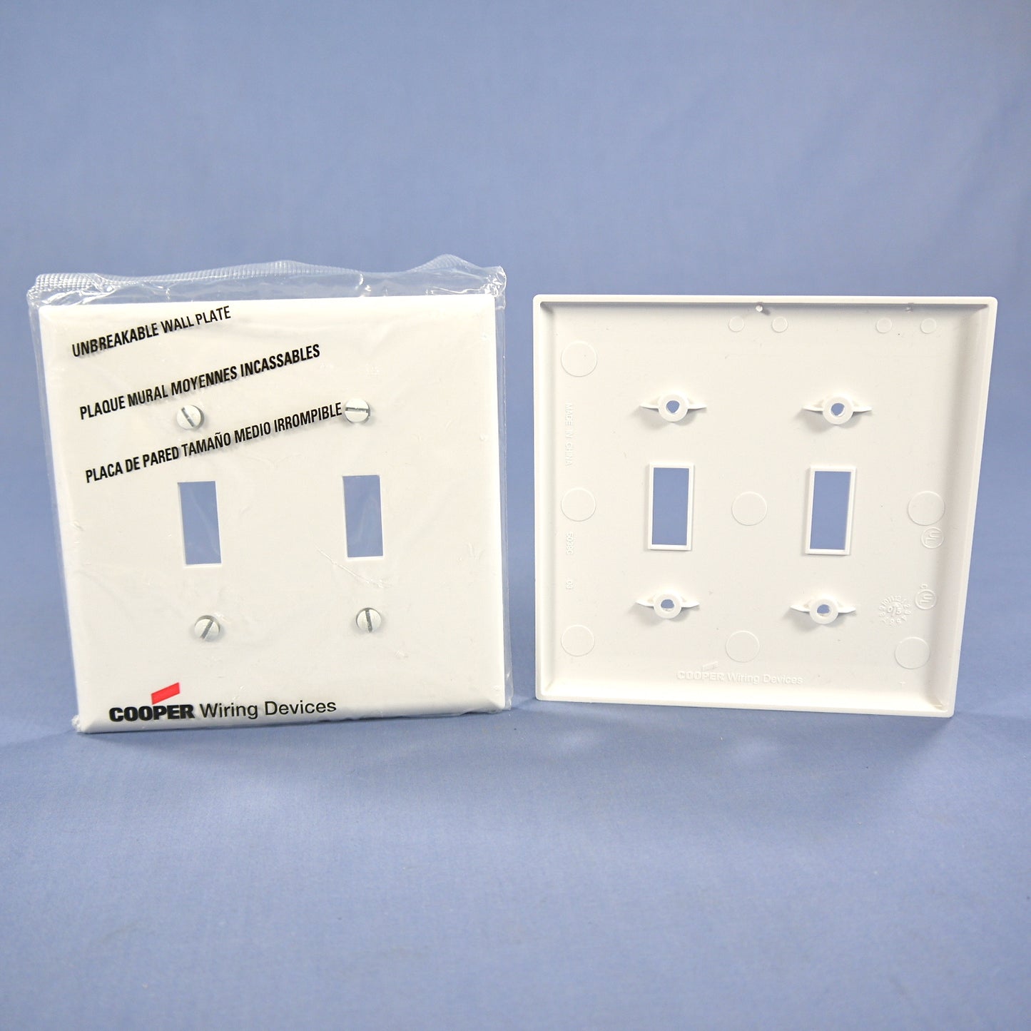 Cooper PJ2W White 2-Gang Toggle Unbreakable Nylon Mid-Size Wallplate Cover 2pcs