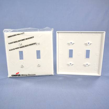 Cooper PJ2W White 2-Gang Toggle Unbreakable Nylon Mid-Size Wallplate Cover 2pcs