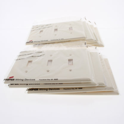 Cooper PJ3A Almond 3-Gang Toggle Unbreakable Nylon Mid-Size Wallplate Cover 10pc