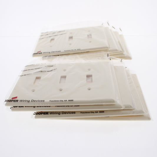 Cooper PJ3A Almond 3-Gang Toggle Unbreakable Nylon Mid-Size Wallplate Cover 10pc