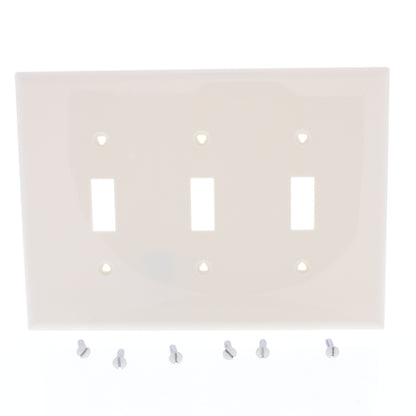 Cooper PJ3A Almond 3-Gang Toggle Unbreakable Nylon Mid-Size Wallplate Cover 10pc
