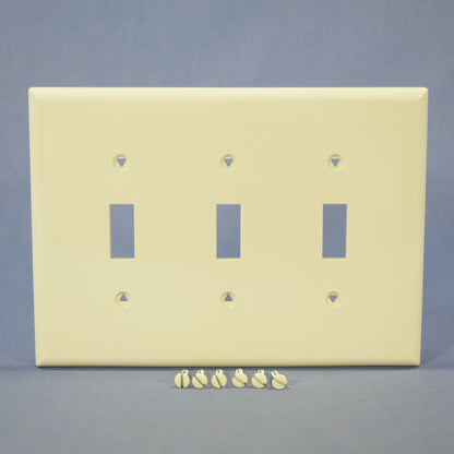Cooper PJ3A Almond 3-Gang Toggle Switch Unbreakable Nylon Mid-Size Wallplate