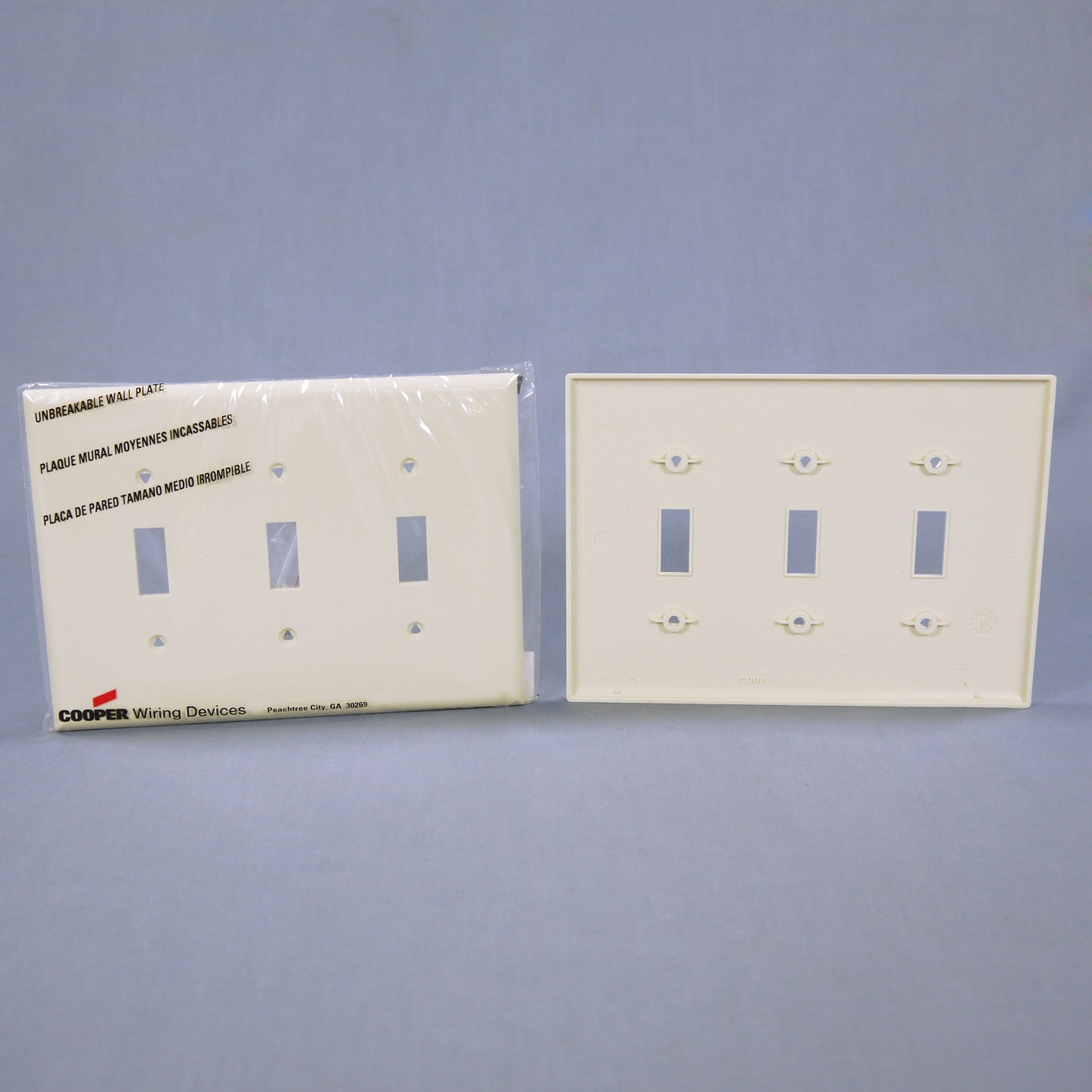 Cooper PJ3LA Lt Almond 3-Gang Mid-size Toggle Switch Cover Nylon Wallplate 15pcs