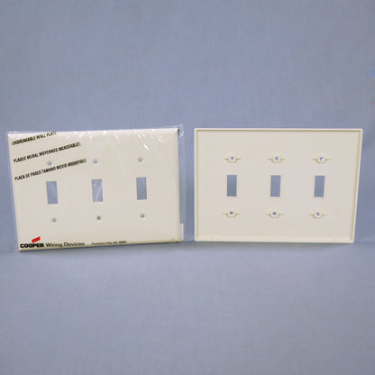 Cooper PJ3LA Lt Almond 3-Gang Mid-size Toggle Switch Cover Nylon Wallplate 15pcs