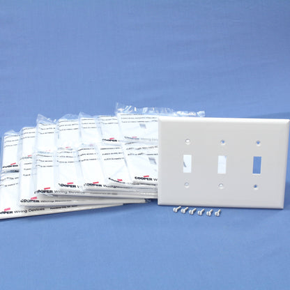Cooper PJ3W White 3-Gang Mid-Size Unbreakable Toggle Switch Cover Wallplate 15pc
