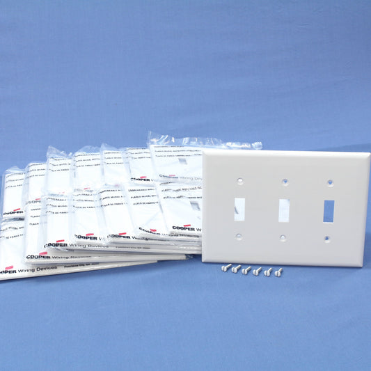 Cooper PJ3W White 3-Gang Mid-Size Unbreakable Toggle Switch Cover Wallplate 15pc